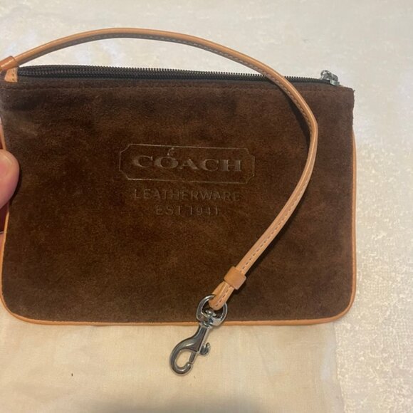 COACH Brown Suede Wristlet - 5in x 7in  with duster bag - Picture 1 of 8